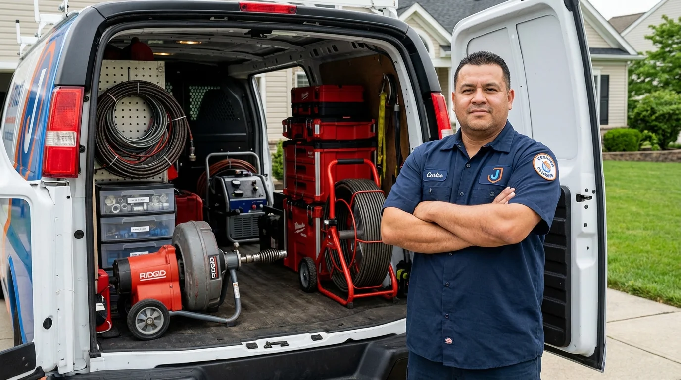 Professional drain cleaning equipment and Johns Plumbing LLC plumber in East Bernard