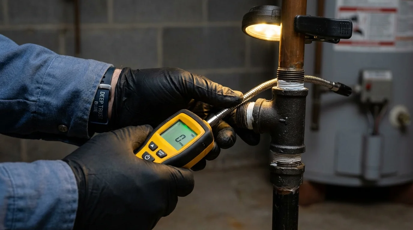 Gas leak detection with electronic sniffer by Johns Plumbing LLC in East Bernard