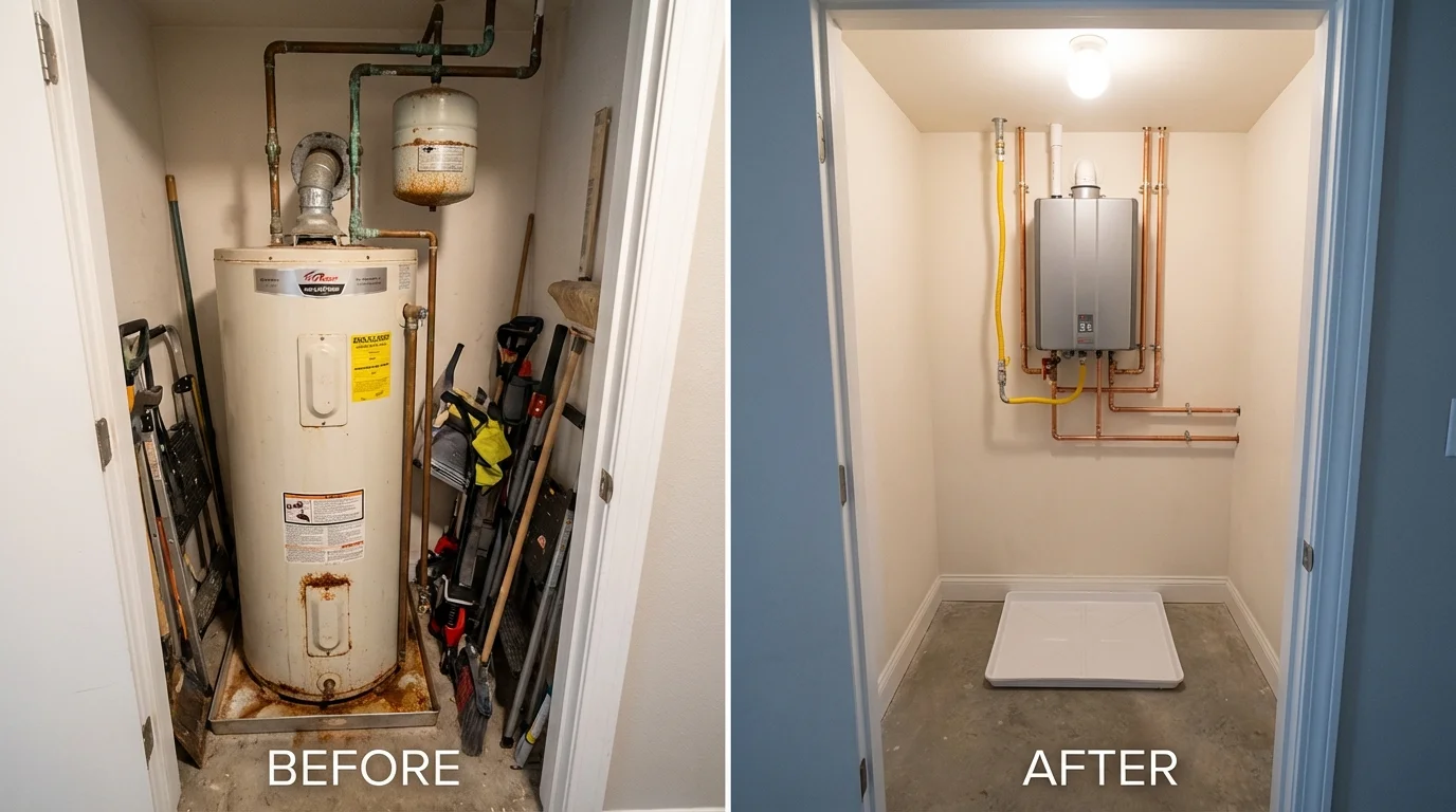 Tank water heater versus wall-mounted tankless unit comparison for East Bernard, TX homeowners